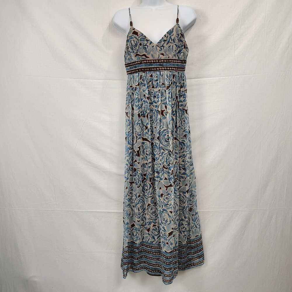 VINTAGE NINE WEST 100% Silk Maxi Dress 6 Y2K Floral Beads Beachy Lined Babydoll